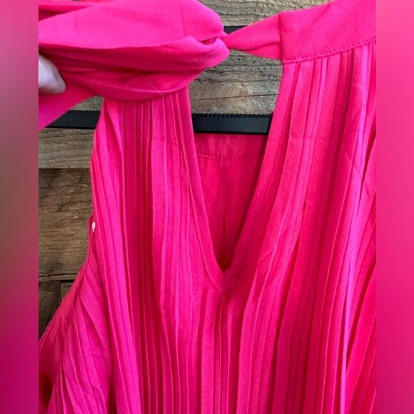 ZESICA SLEEVELESS HALTER TIE NECK RUFFLE TIERED MIDI DRESS IN PINK NWT SZ LARGE - Picture 4 of 16